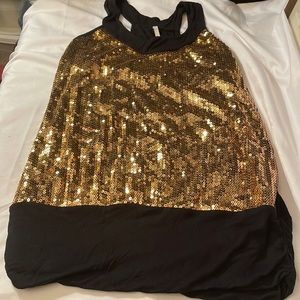 Gold Sequence Sleeveless Black Tank Top, Blouse, XL